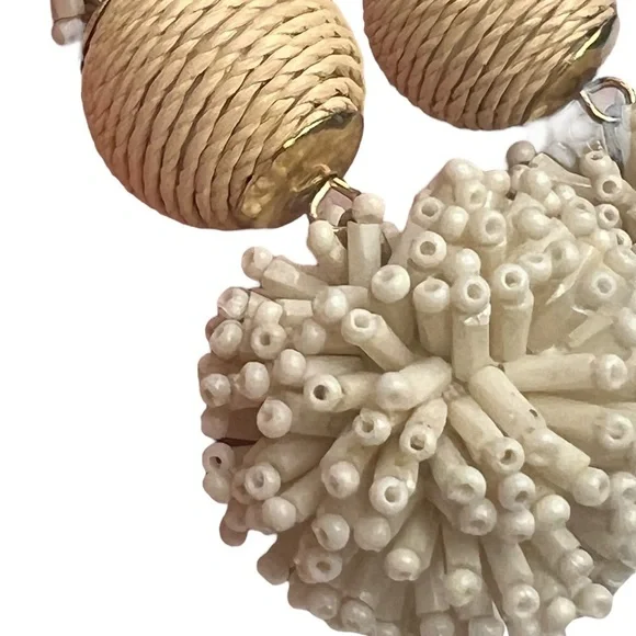 Large Cream Boho Beachy Beaded Earrings Pierced Coastal Grandma - Picture 2 of 5